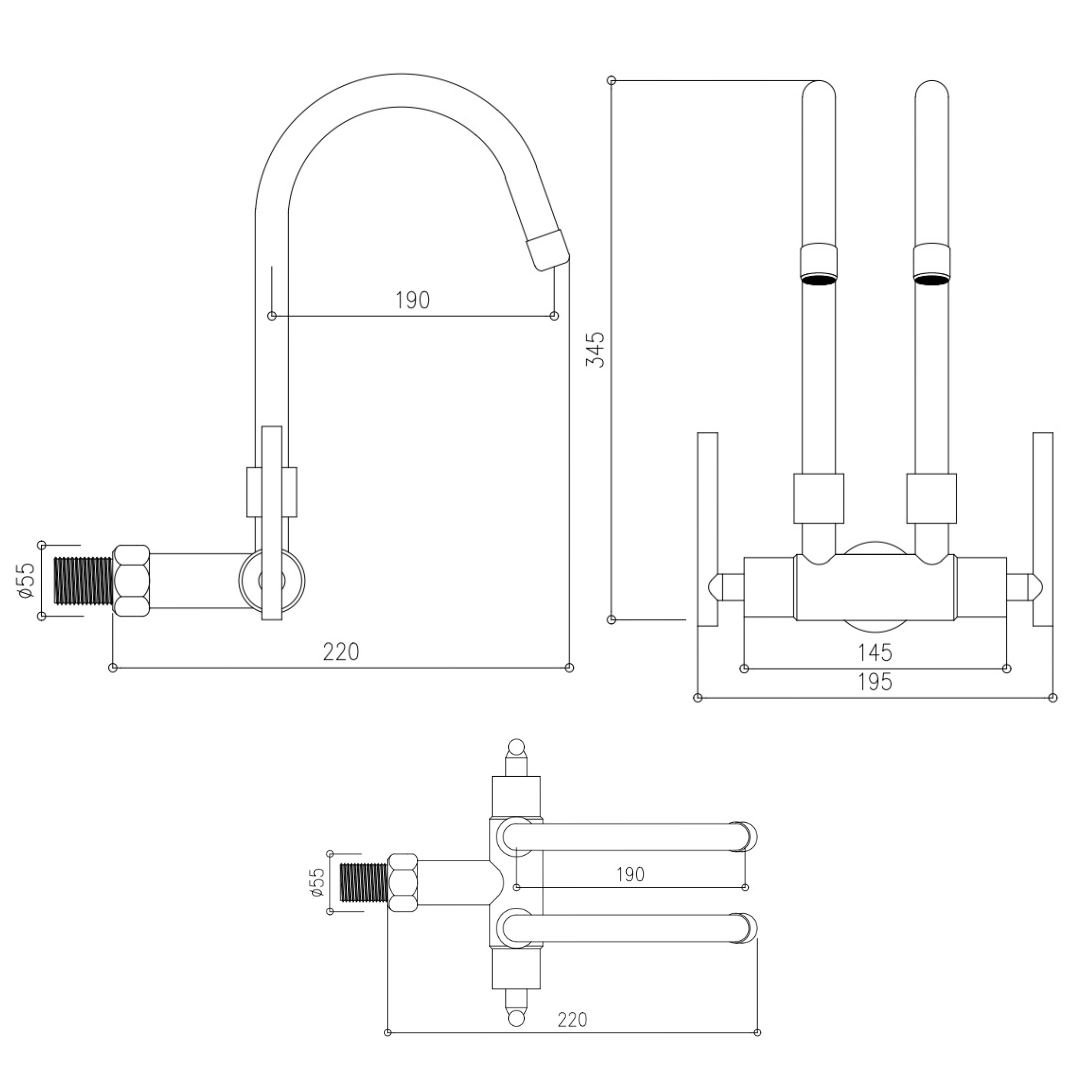 ALFRED VICTORIA 345mm Chrome Quater Turn Wall Sink Tap