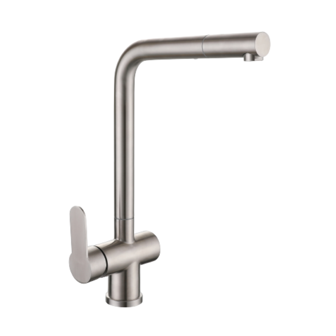 ALFRED VICTORIA 362mm Nickel Brushed Single Lever Sink Mixer with Swivel Spout