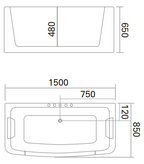 Moreira 1500mm One Piece 3 Face Bathtub