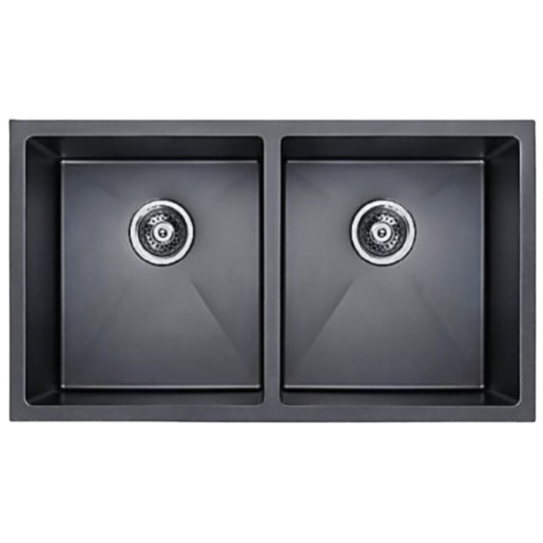 NOVA 890mm Matt Black Undermount Kitchen Sink - Double Bowl