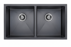 NOVA 890mm Matt Black Undermount Kitchen Sink - Double Bowl