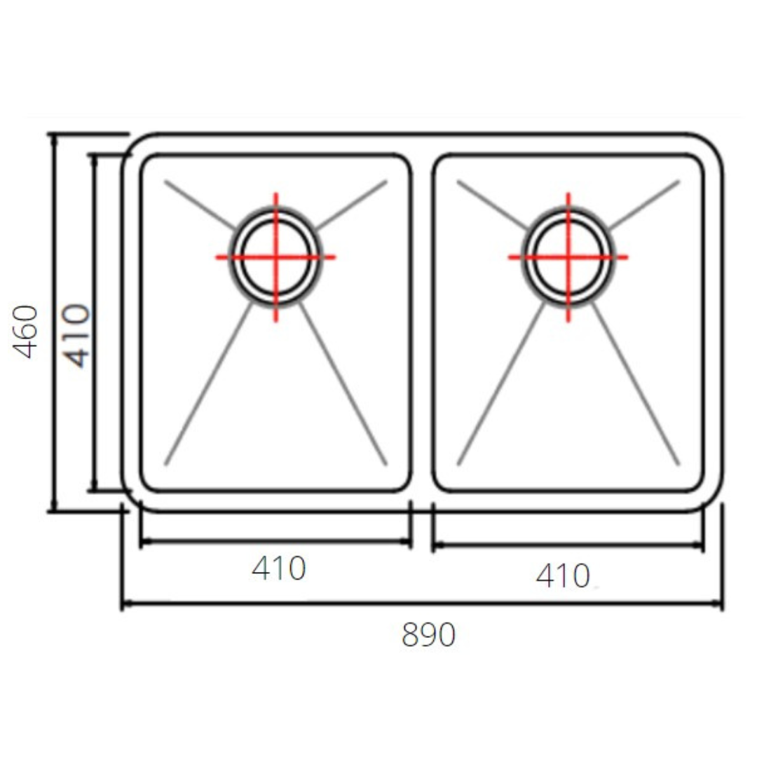 NOVA 890mm Matt Black Undermount Kitchen Sink - Double Bowl