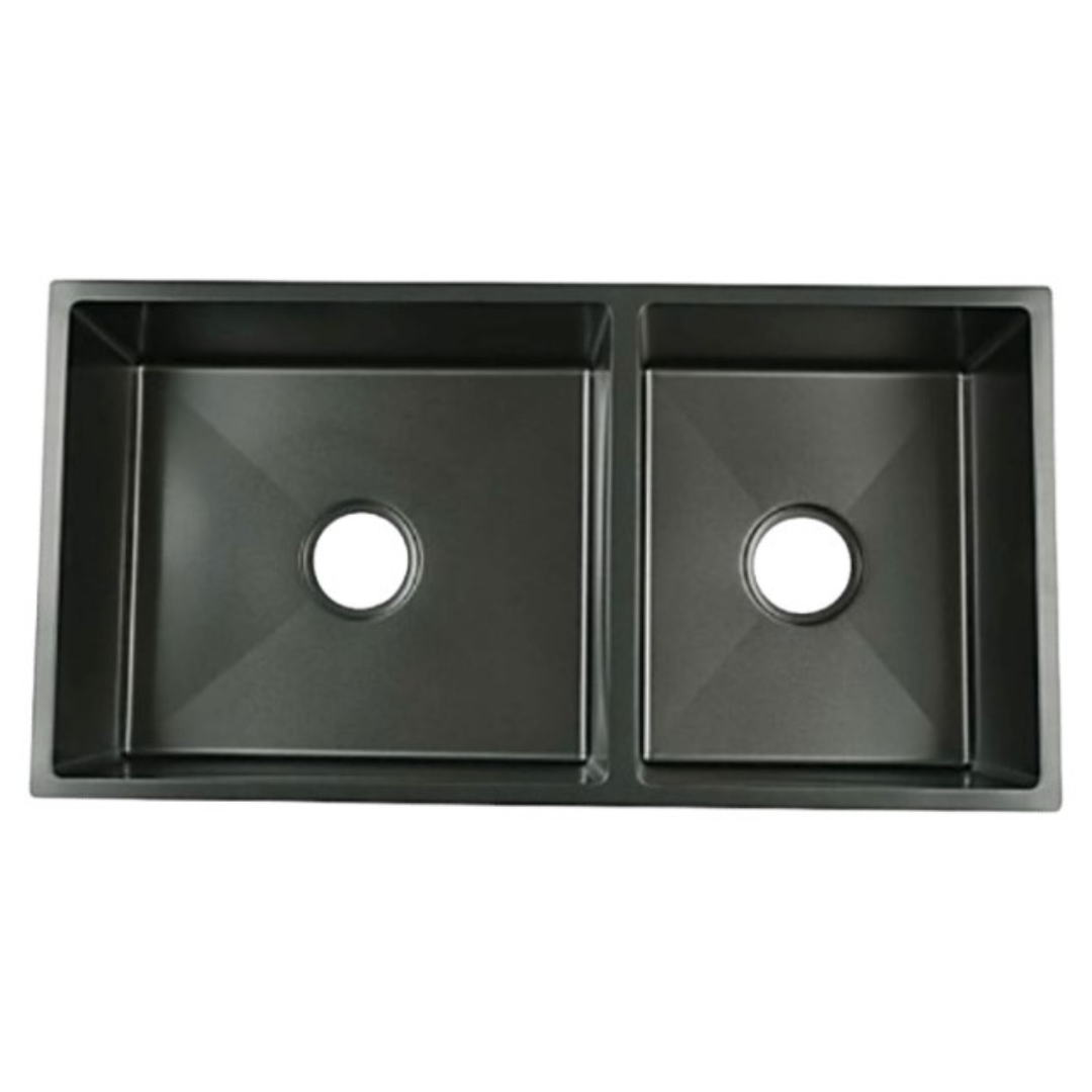 NOVA 890mm Matt Black Undermount Kitchen Sink - Double Bowl
