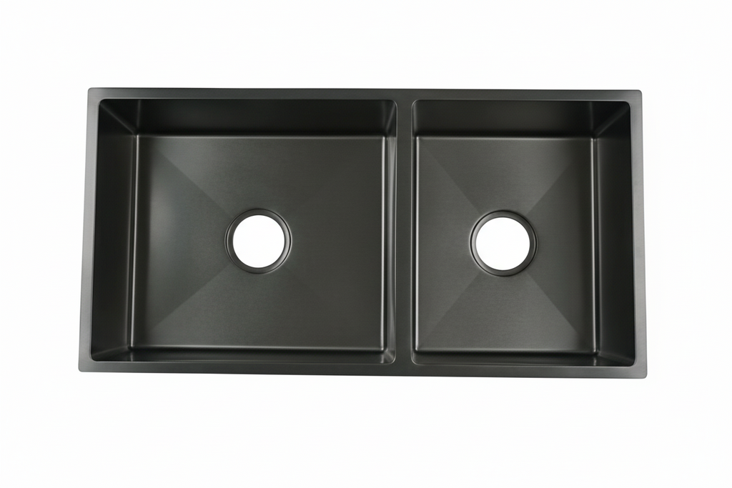 NOVA 890mm Matt Black Undermount Kitchen Sink - Double Bowl
