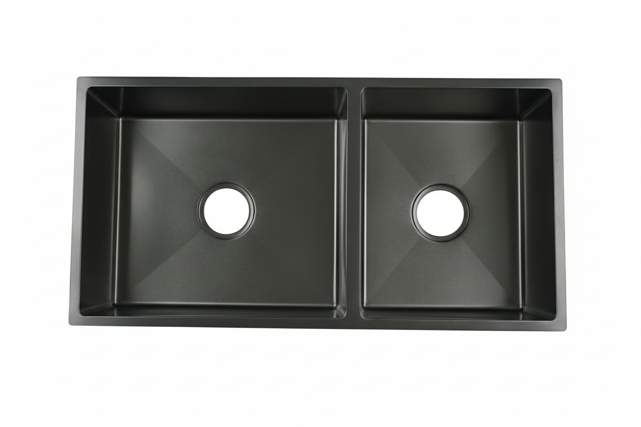 NOVA 890mm Matt Black Undermount Kitchen Sink - Double Bowl