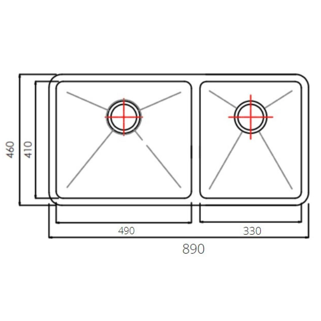 NOVA 890mm Matt Black Undermount Kitchen Sink - Double Bowl