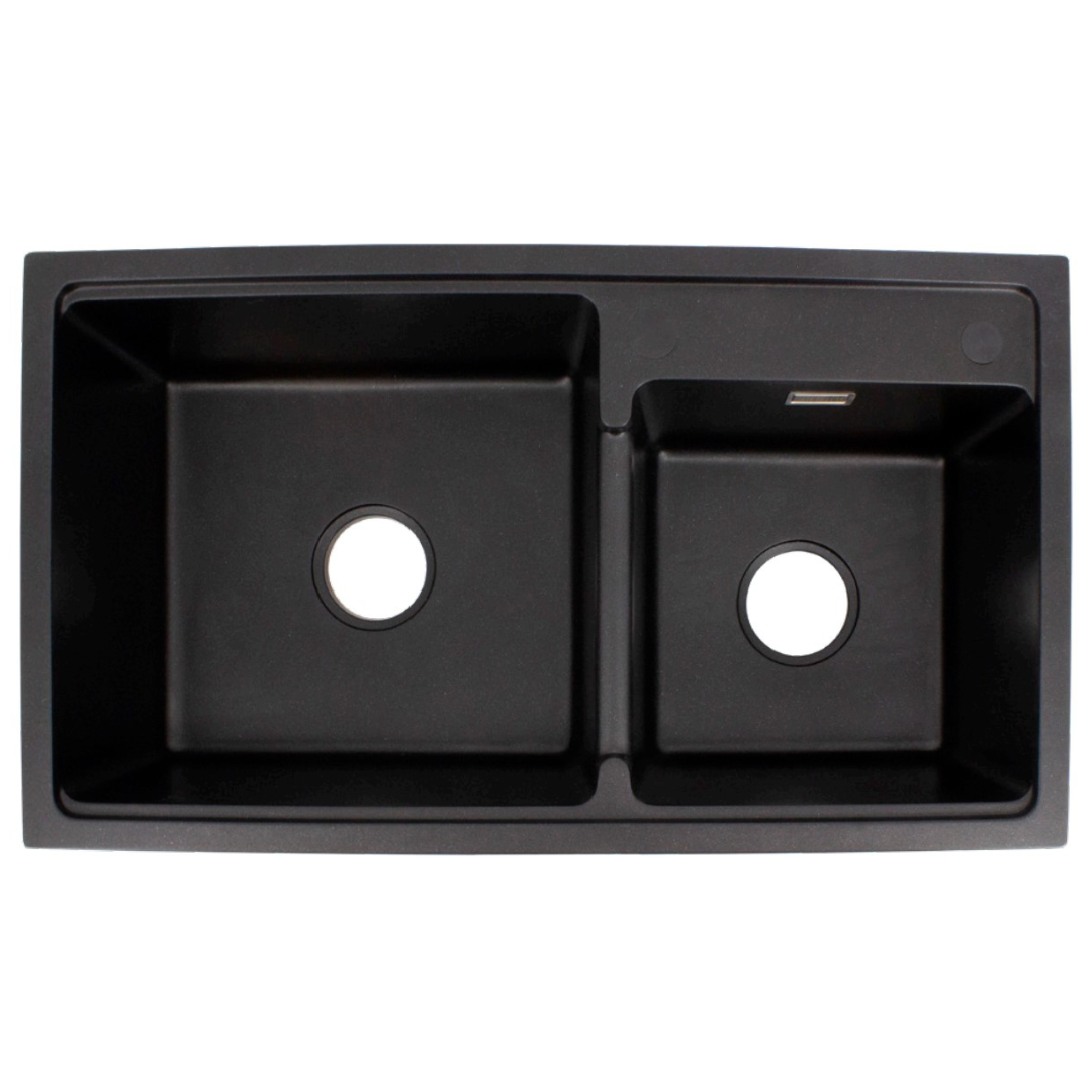 ARTE 820mm Nano Black Quartz Stone Sink - Double Sink