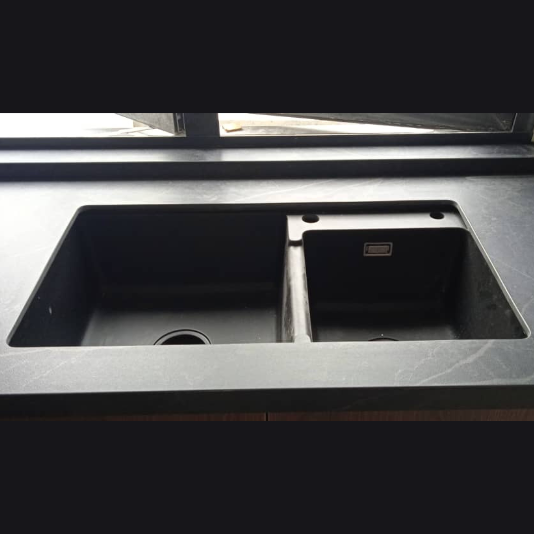 ARTE 820mm Nano Black Quartz Stone Sink - Double Sink