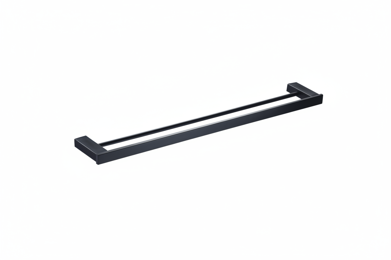 SORENTO 800mm Double Matte Black Towel Rail - Square