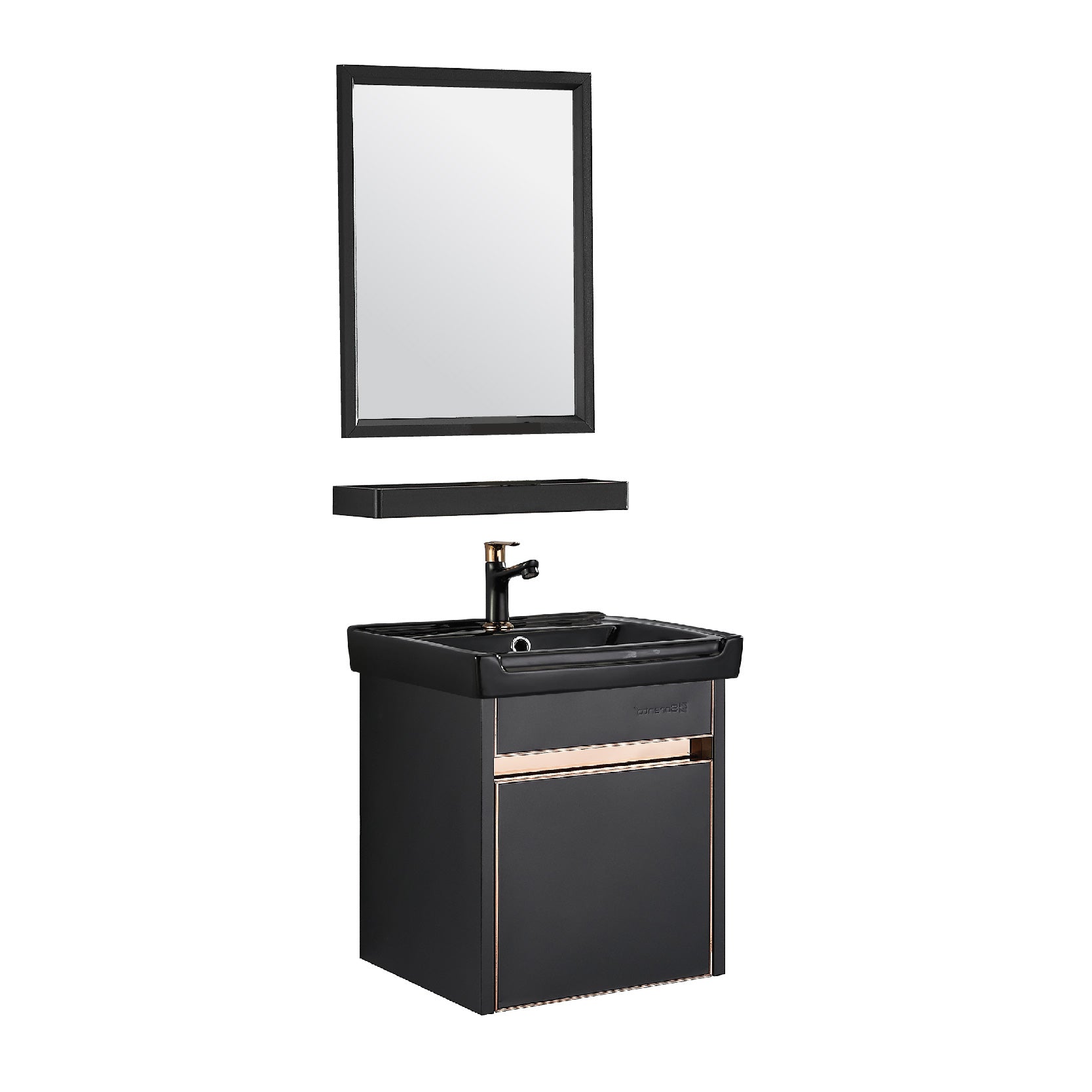 SORENTO 345mm Black Wall Hung Cabinet 1 Soft Closing Drawers Set
