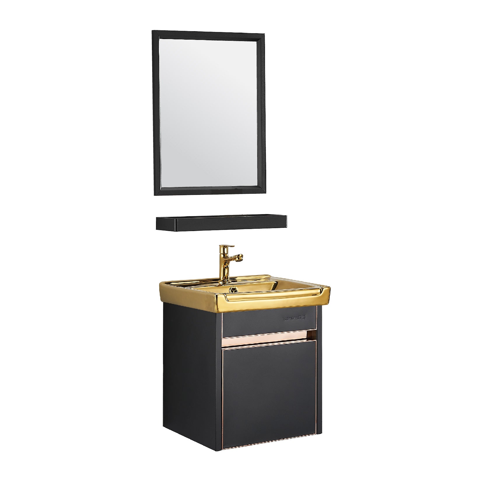 SORENTO 345mm Gold Wall Hung Cabinet 1 Soft Closing Drawers Set
