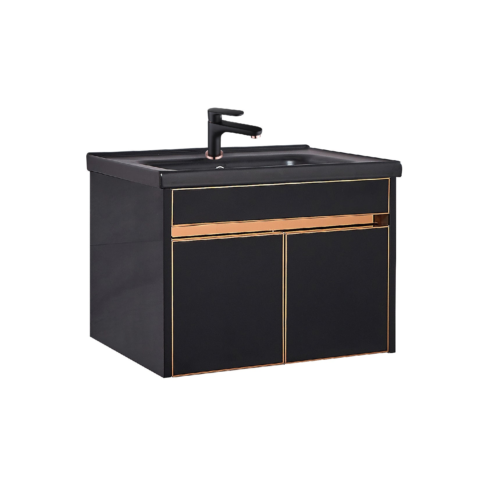 SORENTO 460mm Black Wall Hung Cabinet 1 Soft Closing Drawers Set