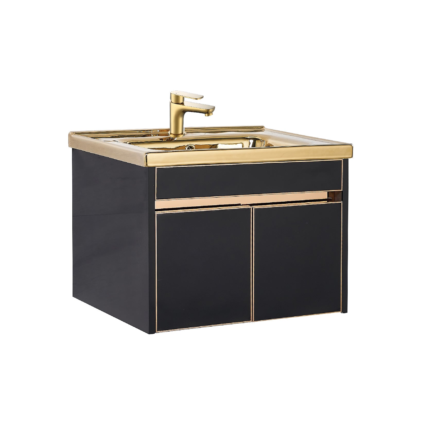 SORENTO 470mm Gold Wall Hung Cabinet 1 Soft Closing Drawers Set