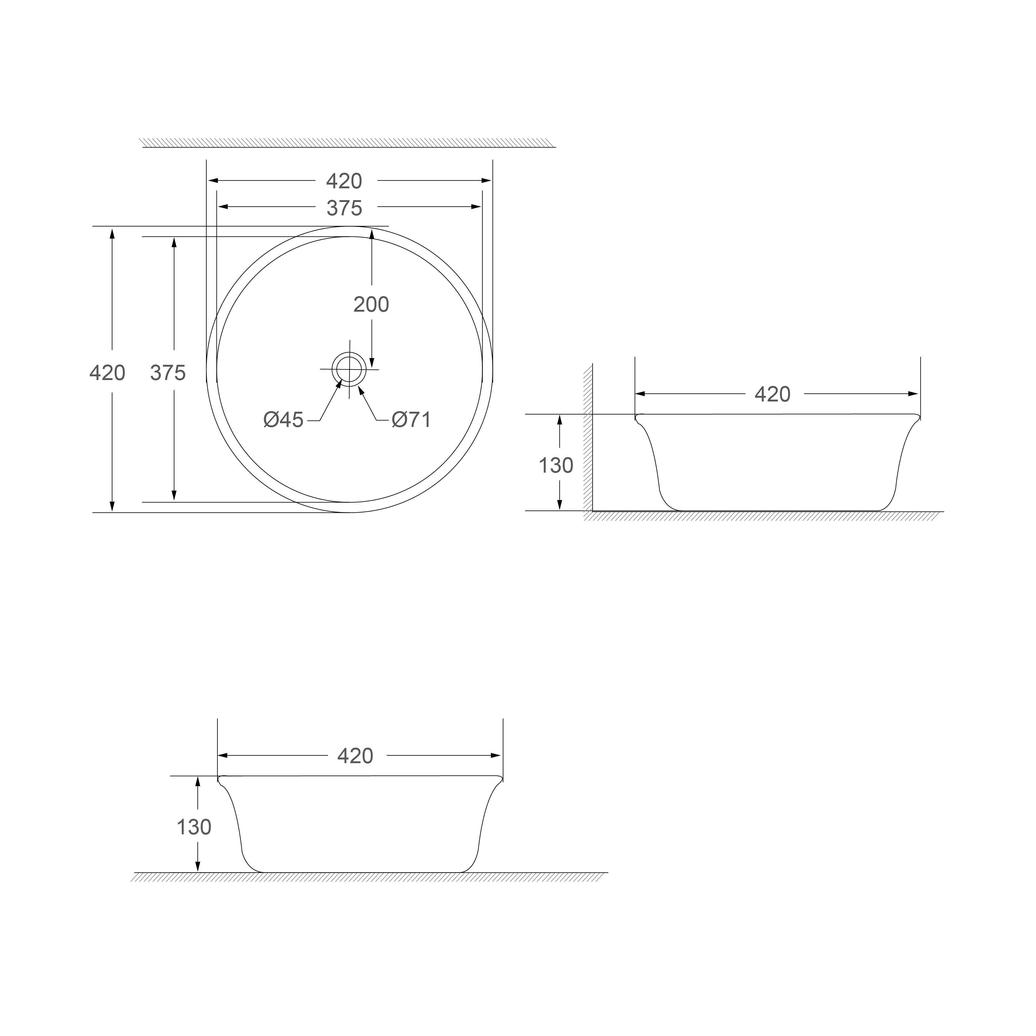 SORENTO 420mm Matte Black Counter Mounting Wash Basin come with single pre-punched tap hole