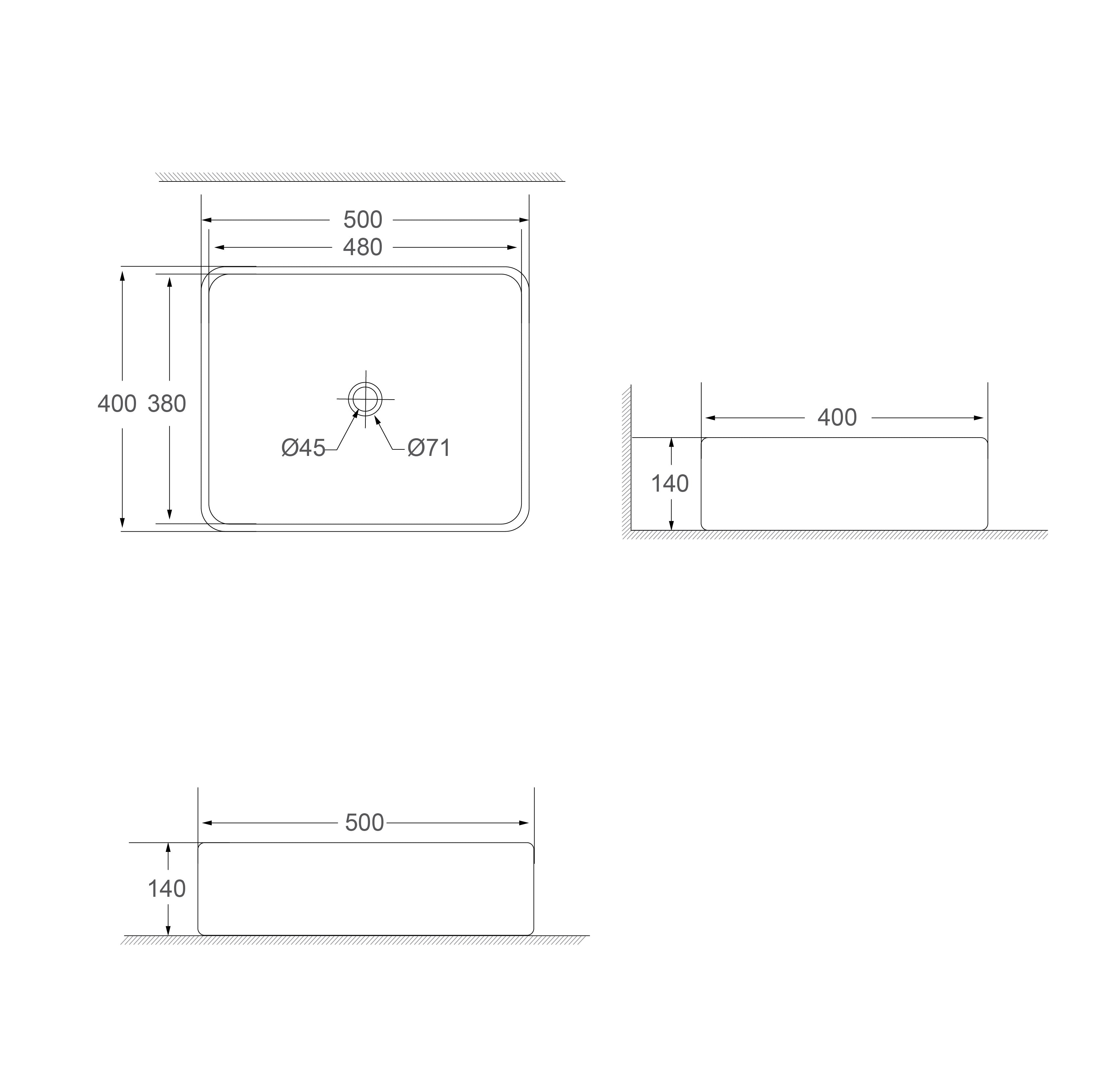 SORENTO 500mm Matte Black Square Counter Mounting Wash Basin come with single pre-punched tap hole