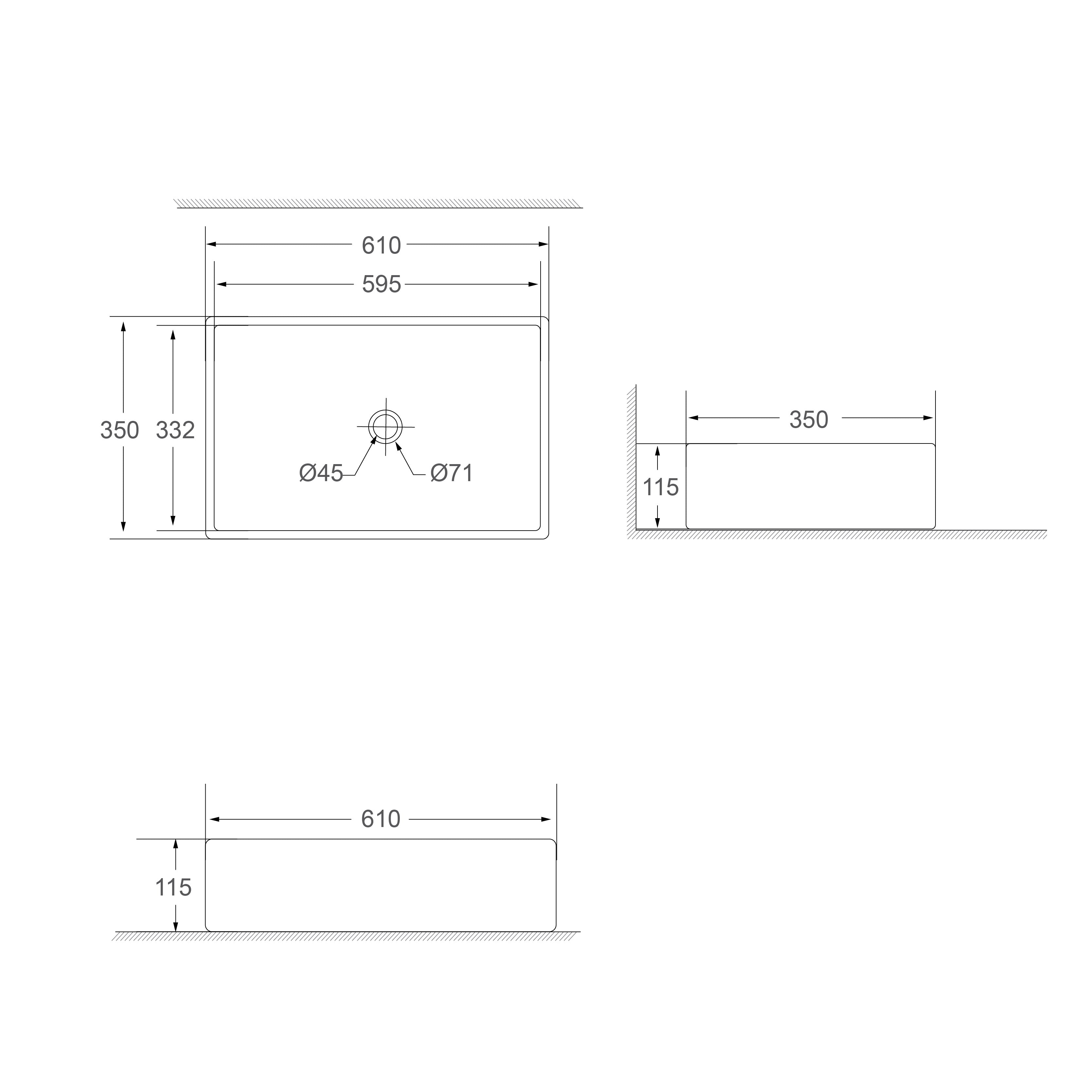 SORENTO 610mm Matte Black Rectangle Counter Mounting Wash Basin come with single pre-punched tap hole