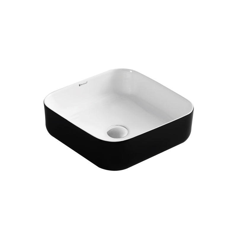 SORENTO 385mm Black White Square Counter Mounting Wash Basin come with single pre-punched tap hole