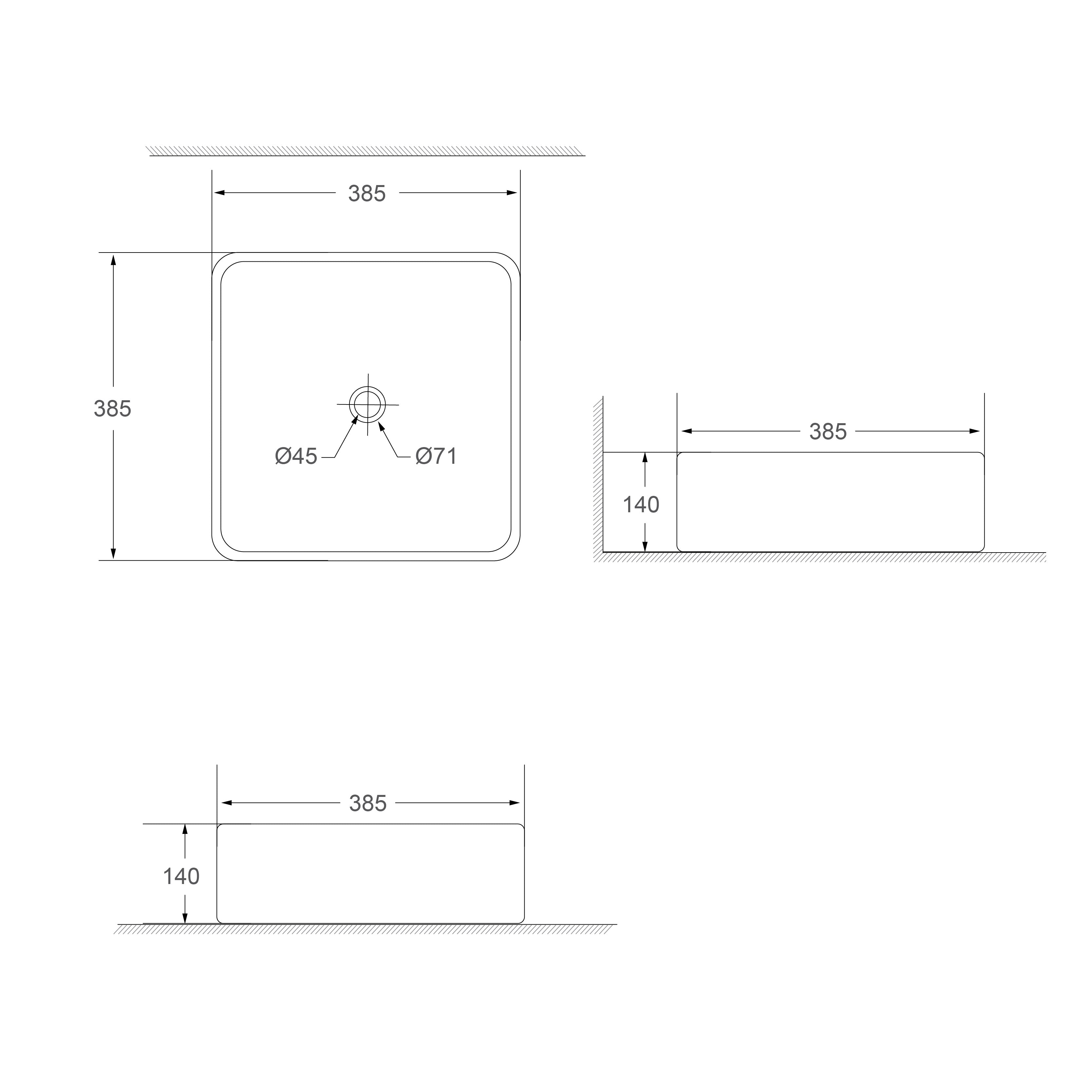 SORENTO 385mm Matte Black Square Counter Mounting Wash Basin come with single pre-punched tap hole