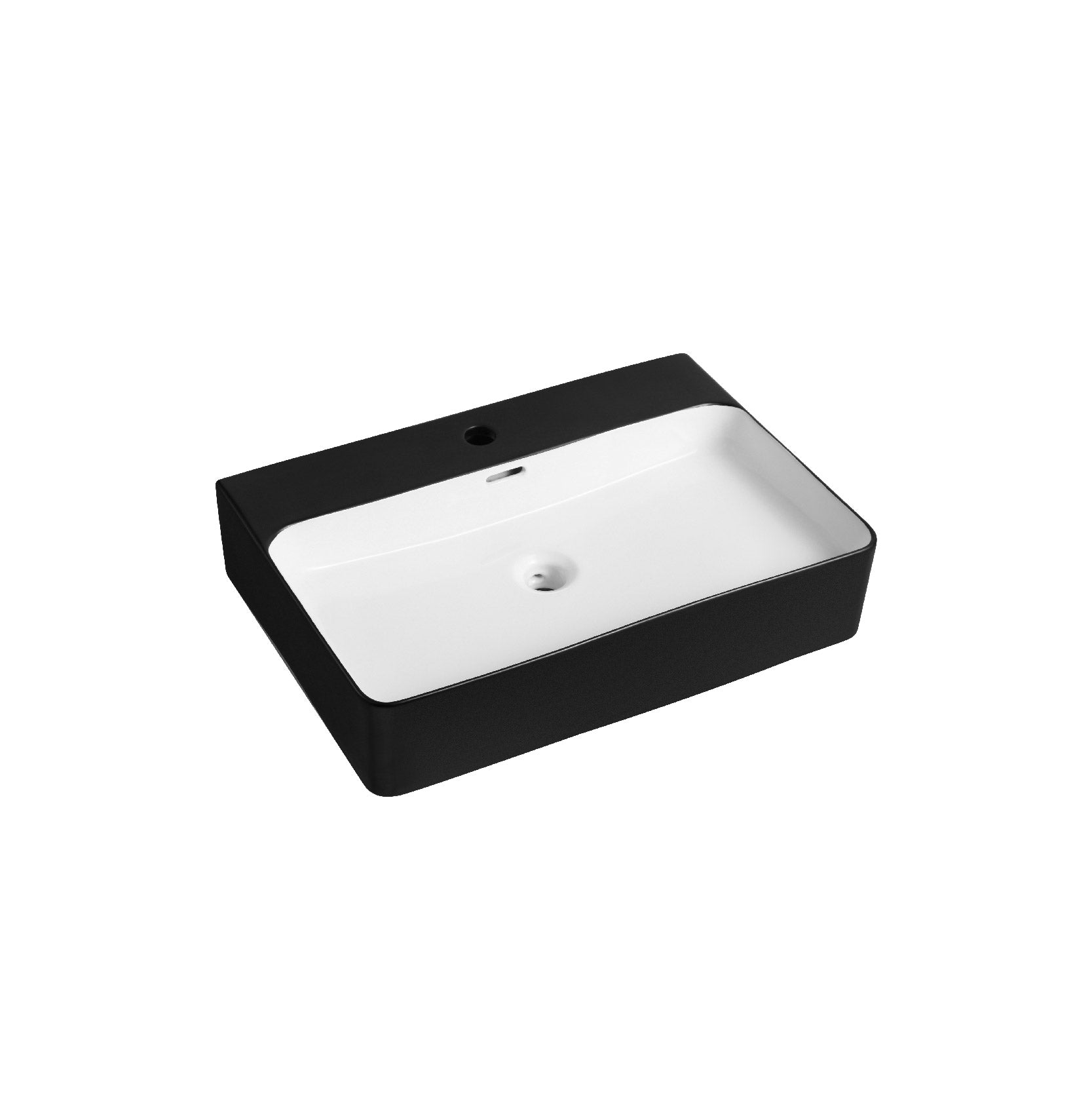 SORENTO 620mm Rectangular Matte Black White Counter Mounting Wash Basin come with single pre-punched tap hole
