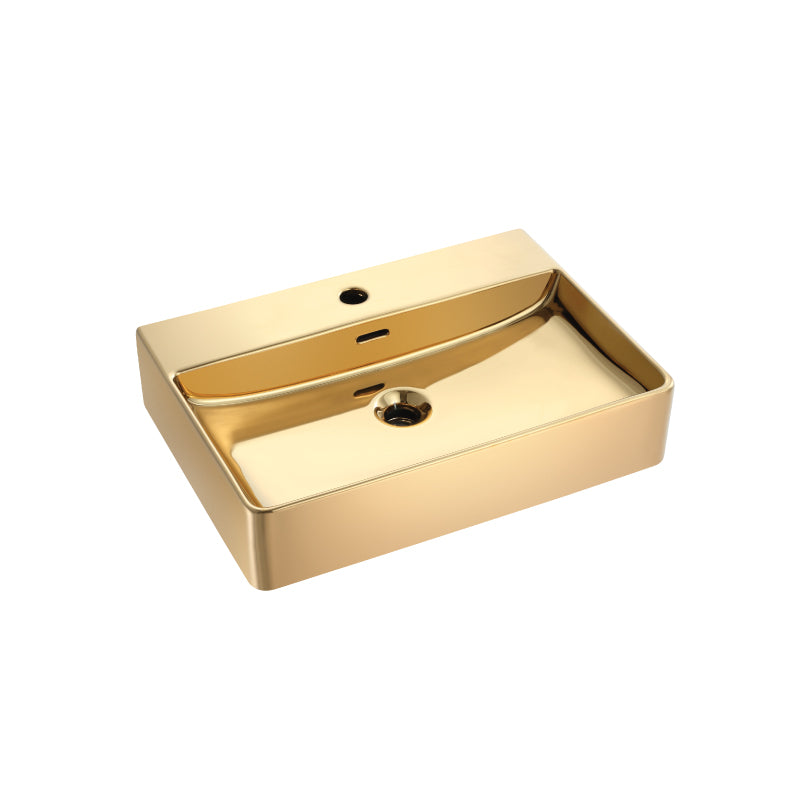 SORENTO 620mm Rectangular Gold Counter Mounting Wash Basin come with single pre-punched tap hole