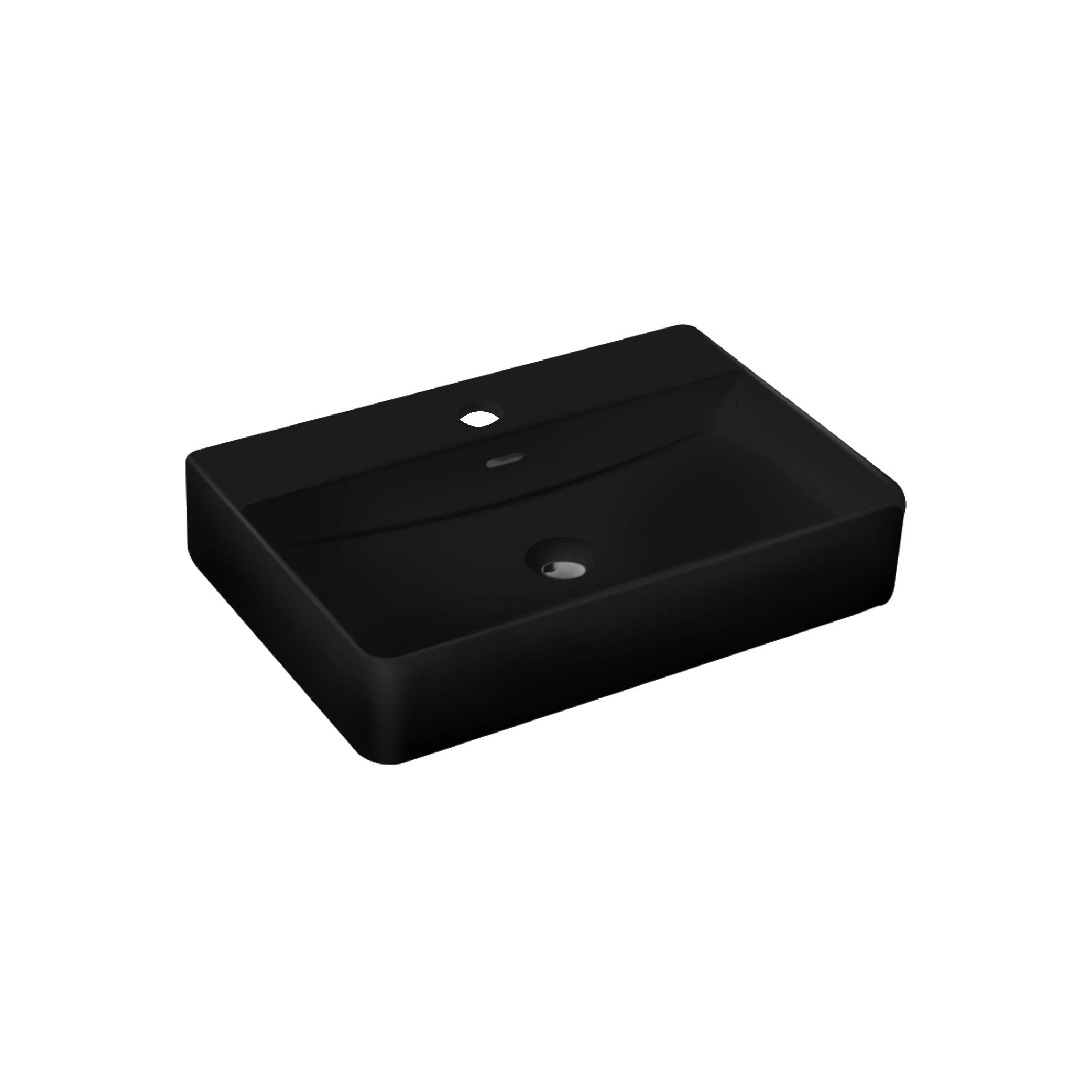 SORENTO 620mm Rectangular Matte Black Counter Mounting Wash Basin come with single pre-punched tap hole