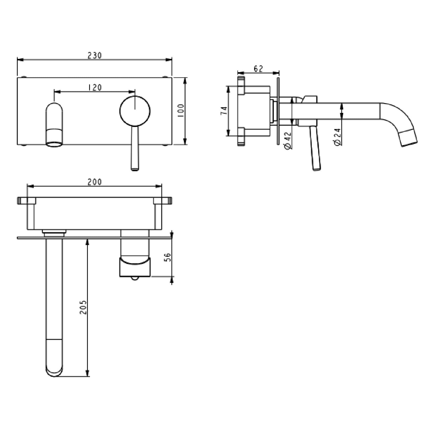 SORENTO 230mm Square Matt Black Wall Mounted Basin Mixer Tap