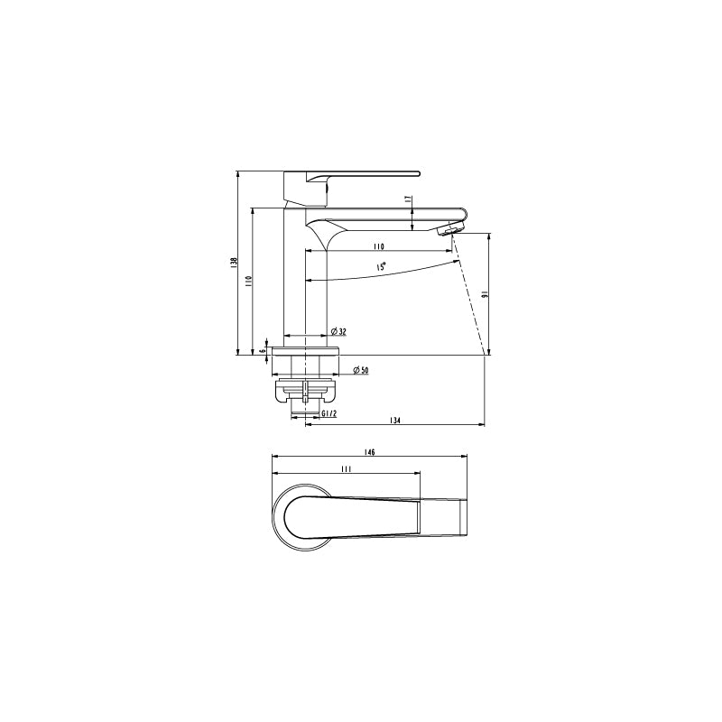SORENTO 138mm Modern Gold Brushed Brass Basin Mono Mixer Tap