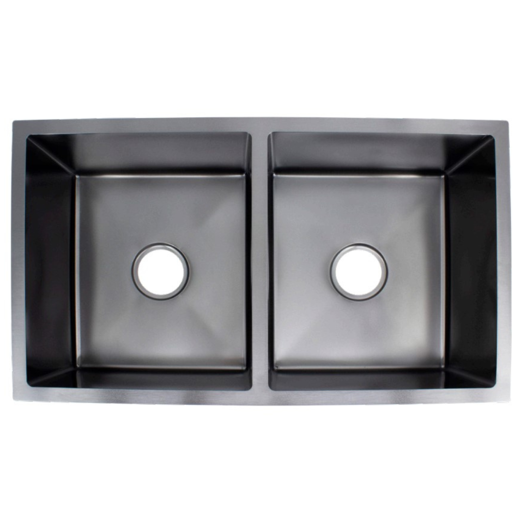 ARTE 800mm Stainless Steel Black Nano Handmade Sink - Double Bowl