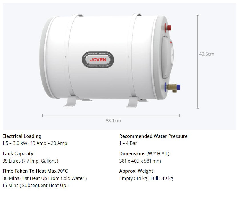 JOVEN 35L Stainless Steel Storage Water Heater
