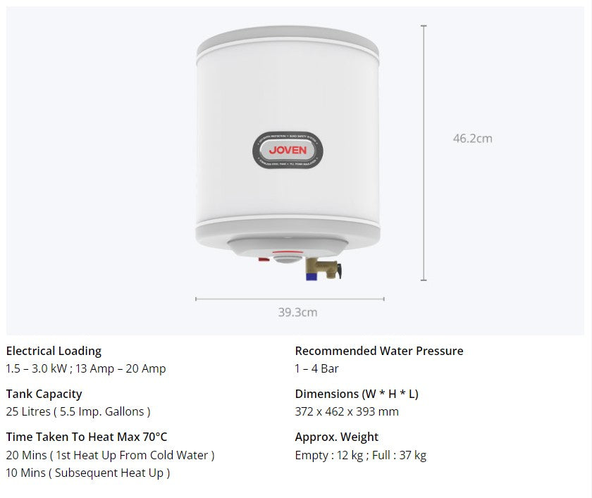 JOVAN 25L Stainless Steel Storage Water Heater