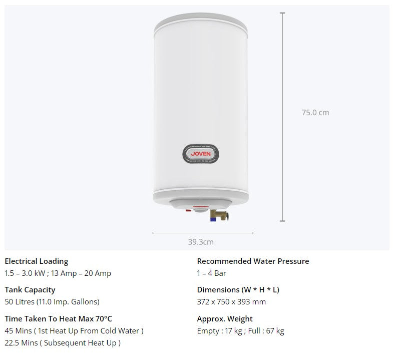 JOVAN 50L Stainless Steel Storage Water Heater