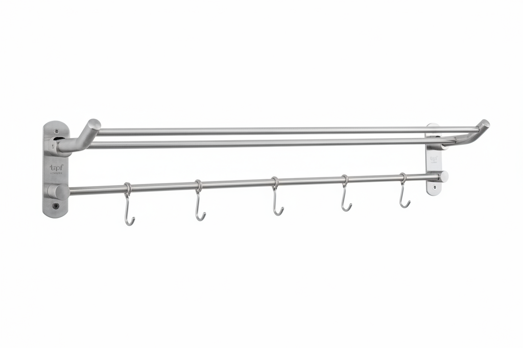TAPI Stainless Steel Double Towel Bar with Hook - Chrome