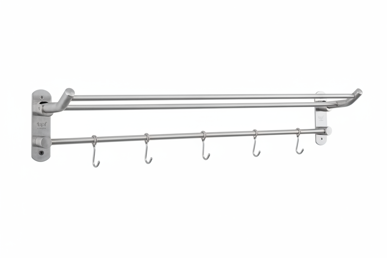 TAPI Stainless Steel Double Towel Bar with Hook - Chrome
