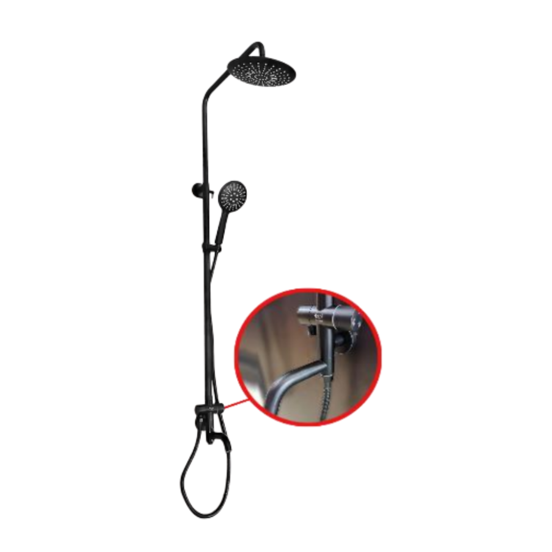 TAPI 200mm Matte Black Round Exposed Three (3) Way Shower Set