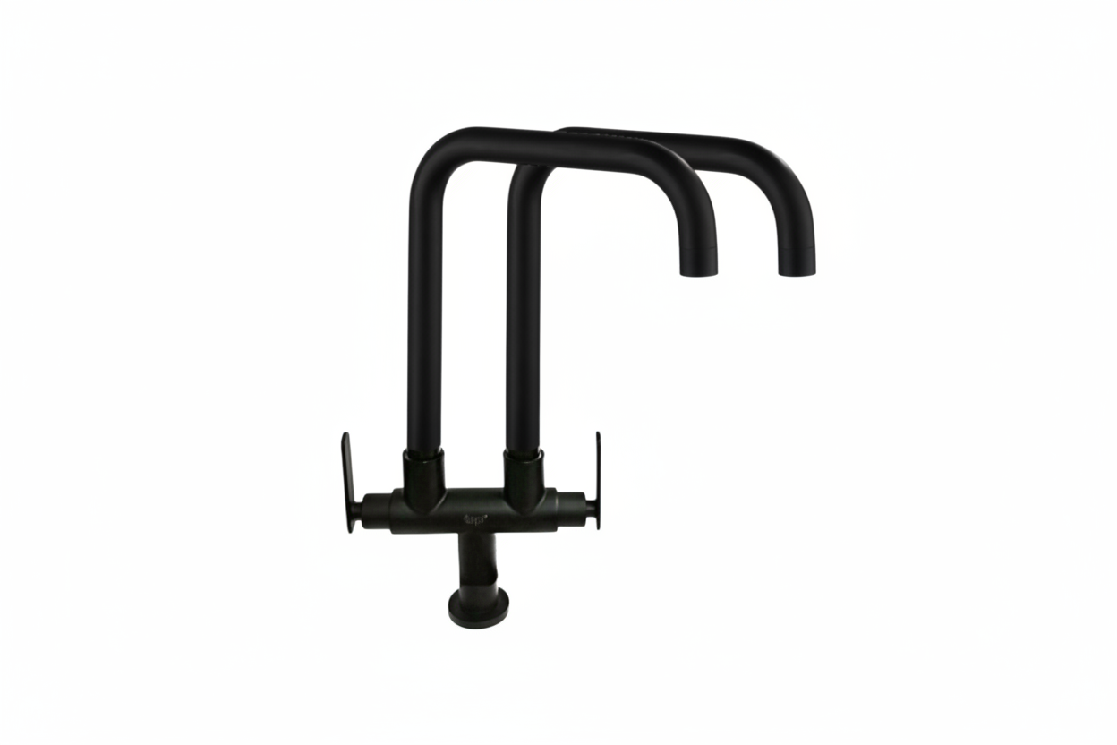 TAPI Stainless Steel Double Spout Pillar Sink Tap - Matte Black