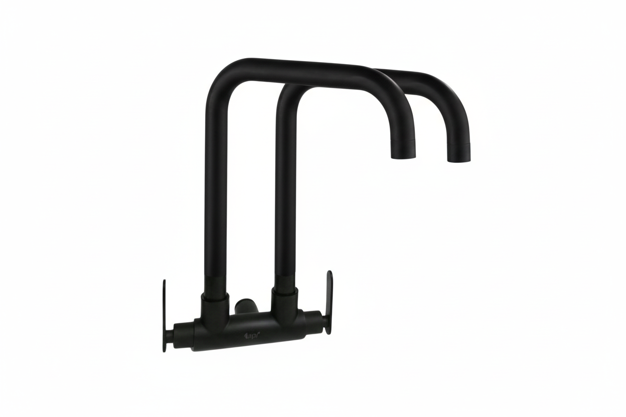 TAPI Stainless Steel Double Spout Wall Sink Tap - Matte Black