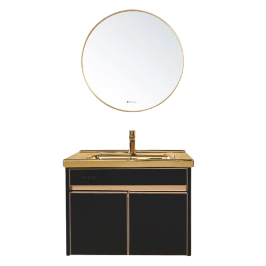 SORENTO 470mm Gold Wall Hung Cabinet 1 Soft Closing Drawers Set