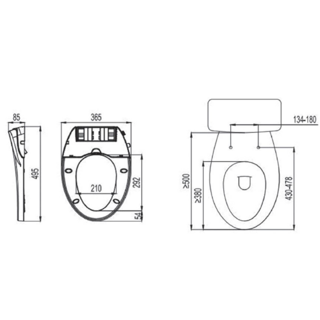 DOCASA SC-BS-V 365mm White Round Manual Bidet Seat and Cover