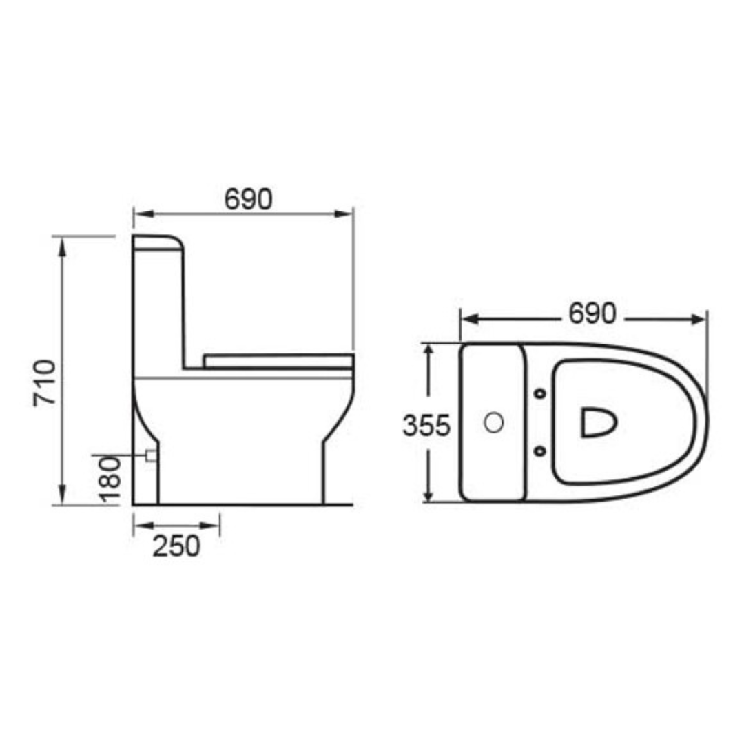 DOCASA One Piece Washdown Water Closet come with Dual Flush (3/4L)