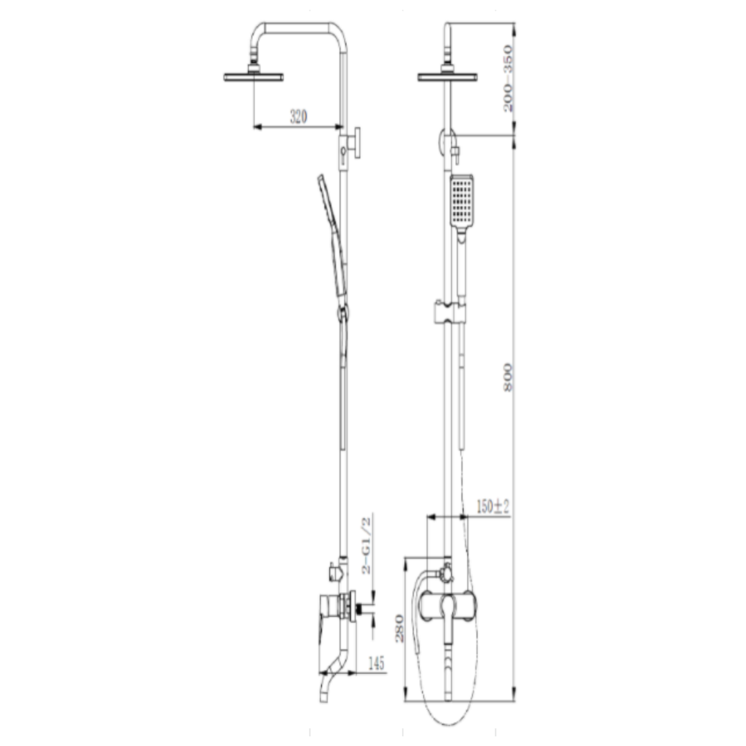 ALFRED VICTORIA 1150mm Square Exposed Rain Shower System - Chrome