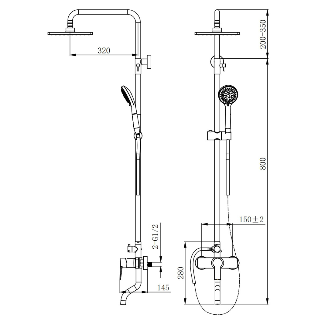 ALFRED VICTORIA 1150mm Round Exposed Rain Shower System - Chrome