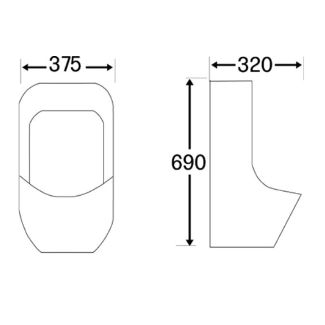 DOCASA Wall Hung Urinal Bowl come with Top & Back Inlet pre-punch flush hole