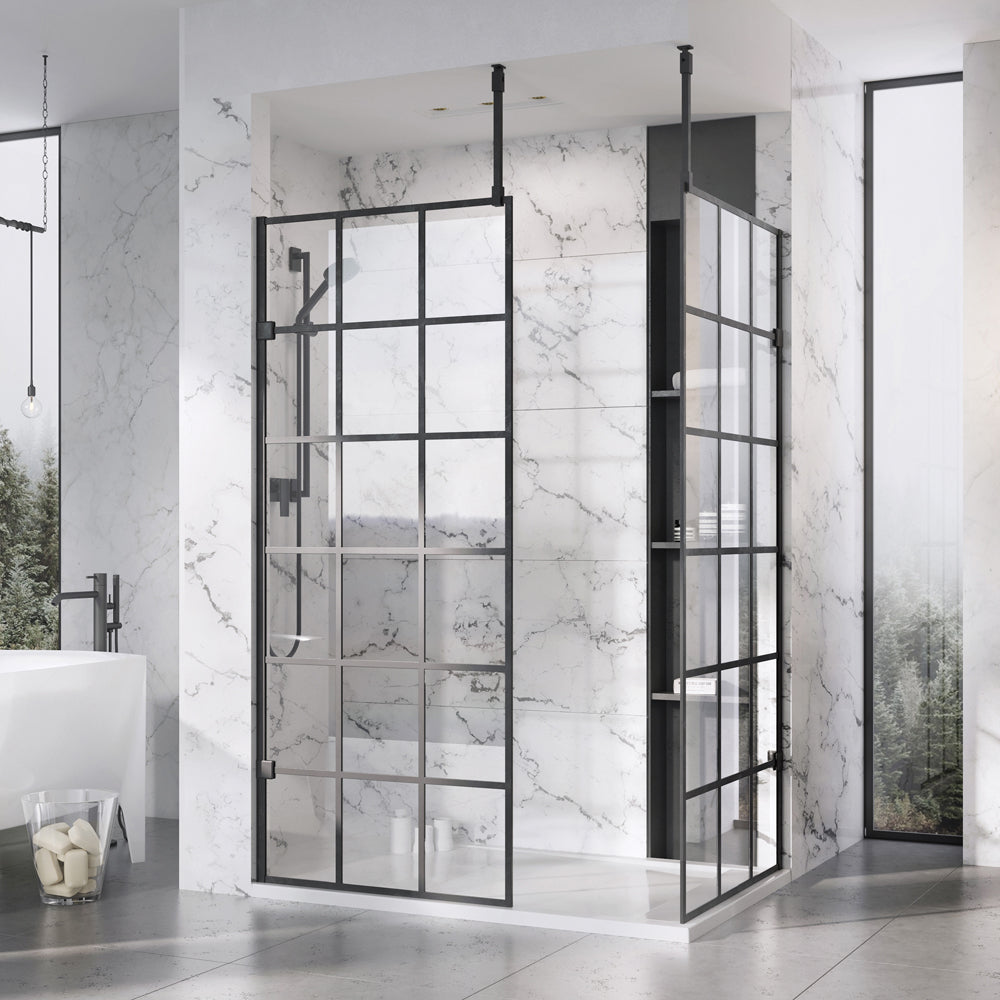 ROMAN Liberty 10mm Black Grid Pattern Wetroom Panel