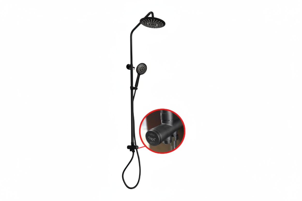 TAPI 200mm Matte Black Round Exposed Push Button Shower Set