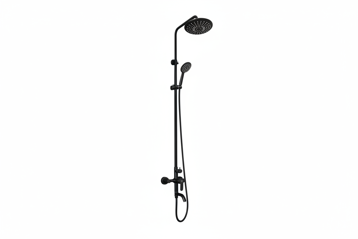 TAPI 200mm Matte Black Round Exposed Shower Column With Mixer Set