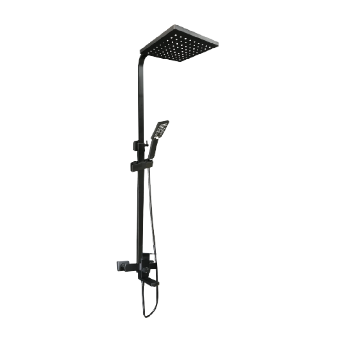 TAPI 200mm Matte Black Square Exposed Shower Column with Mixer Set